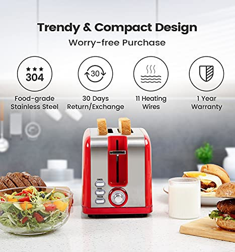 KOOC Toaster 2 Slice with Warm Rack, Retro B0914XXWCR - Red