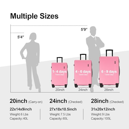 GinzaTravel Luggage Sets 3 Piece Large Suitcase Wheels B0CT7TK11M - Pink New