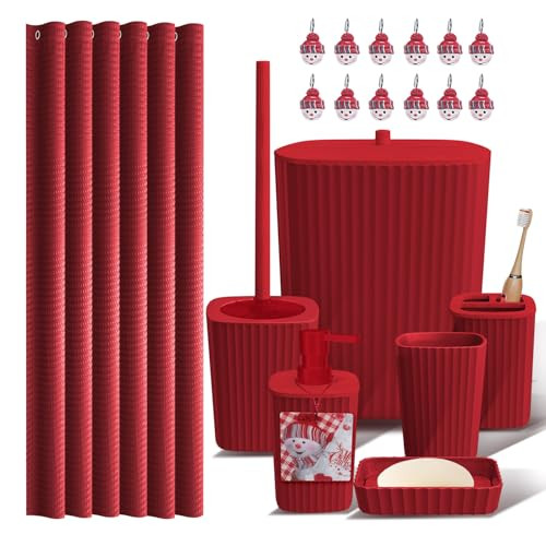 CLARA CLARK COMPLETE HOLIDAY BATHROOM SET WITH SHOWER CADDY SET - RED