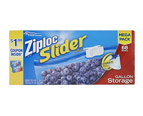 Ziploc Slider Storage Bag Gallon, 68 Count Pack of 9 New