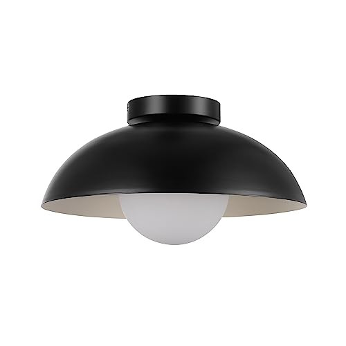 1-Light Flush Mount Ceiling Light White Opal Glass Shade B0C78DQPYR - Black New
