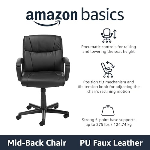 Amazon Basics Office Task Chair Adjustable Height 360° Swivel Padded - Black New