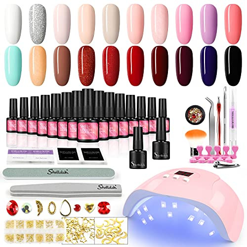 Shelloloh 20 PCS Gel Nail Polish Kit UV Light 20 Colors Set B08KQBFZL3 - Pink New