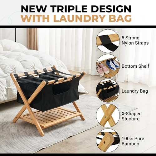 Folding Luggage Rack for Guest Room Sturdy Wooden Luggage Holder Pack of 1 New