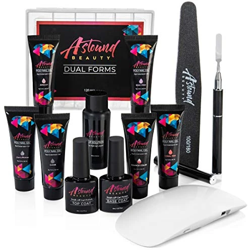 Astound Beauty Poly Nail Gel Kit with UV Lamp, Slip Solution and Glitter New