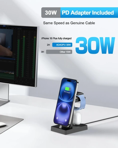 SHENZHEN BLUE CRAFTSMAN TECHNOLOGY 30W FAST 3 IN 1 CHARGING STATION - BLACK