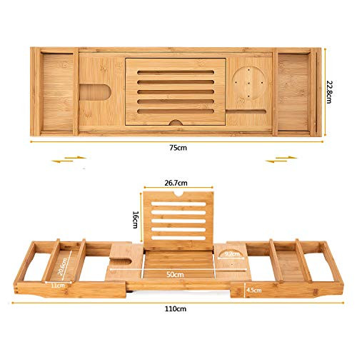 HBlife Bamboo Bathtub Caddy Tray Durable, Non-Slip, One or Two Person B07GR124XB New