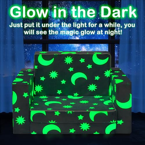 OSYKIU 2-in-1 Kids Couch , Toddler Sofa Fold Out , Comfy Glowing in The Dark New