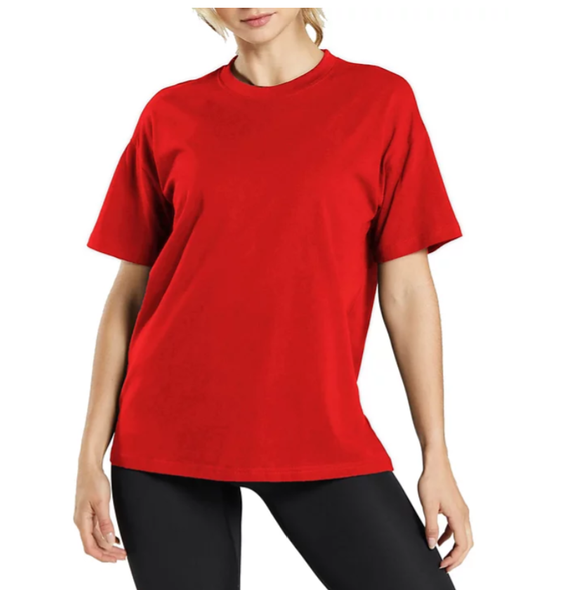 BLUE ICE WOMEN'S LOOSE FIT SHORT SLEEVE CREW NECK SOLID TEE SIZE: WOMEN L - RED