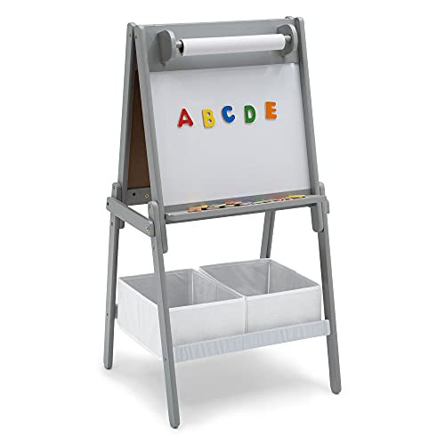 DELTA CHILDREN CHELSEA DOUBLE-SIDED STORAGE EASEL LIGHT GREY/WHITE