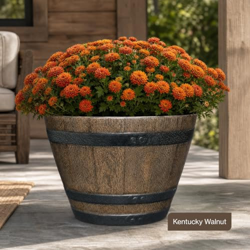 GROWSCAPE Classic Whiskey Barrel Planters Wood Finish Pot 20.5" Walnut 1- Pack New