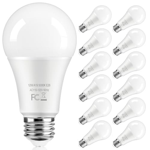 TOBUSA LED Light Bulbs A19 Standard E26 Medium Screw 12W Yellow White 12 Pack