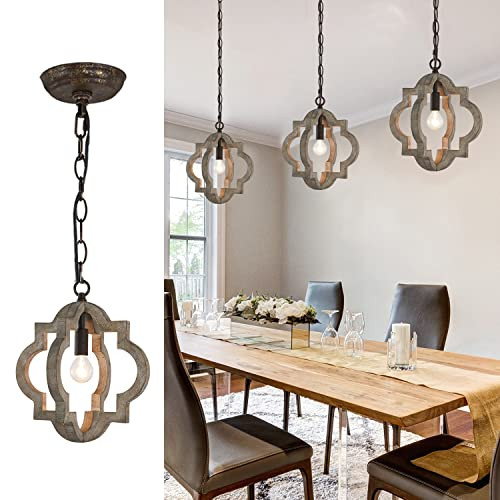 KNWZVC Farmhouse Pendant Wood Light Pendant Light Height Adjustable B095PGG9S8