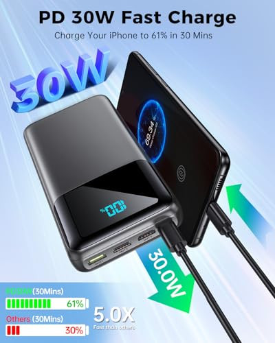 SEAISTAR PORTABLE CHARGER POWER BANK 50000MAH USB-C PD 30W FAST SKY BLUE New