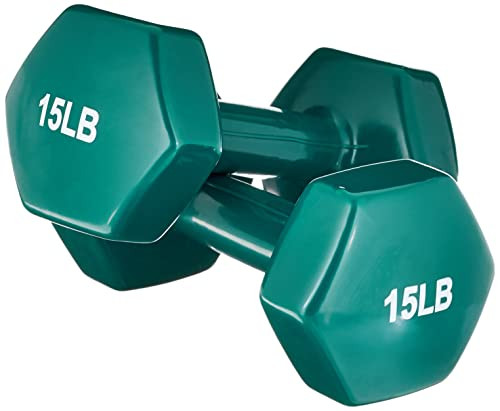 B07FQFVDL4 Amazon Basics 15 lb Hexagon Dumbbell Hand Weights - Teal Pair New