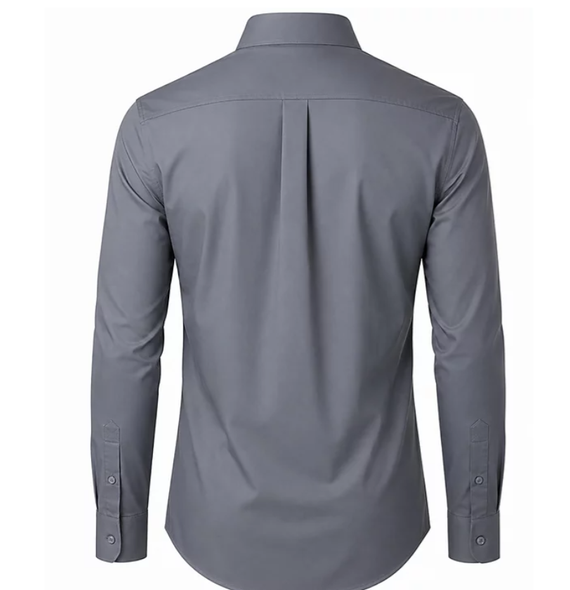 JAMES TAILOR MEN' SLIM FIT LONG SLEEVE STRETCH DRESS SHIRT - SIZE: MEN L - GRAY New
