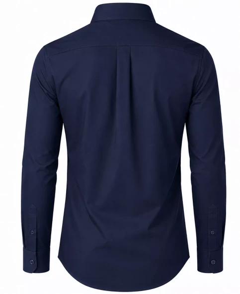 JAMES TAILOR MEN' SLIM FIT LONG SLEEVE STRETCH DRESS SHIRT - SIZE: MEN L - NAVY New