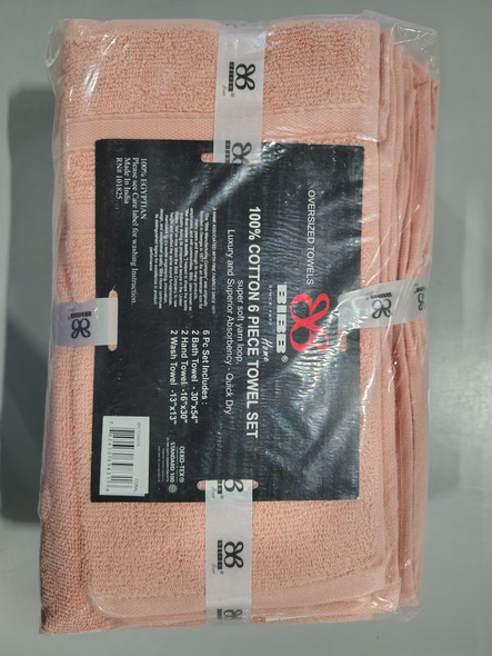 BIBB HOME 6 PIECE EGYPTIAN COTTON TOWEL SET - SOLID CORAL New