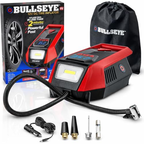 EMSON BULLSEYE 12V DC CAR TIRE INFLATOR PORTABLE AIR COMPRESSOR 9827 - RED