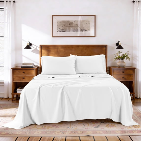 KATHY IRELAND LYOCELL & LINEN BLEND 4-PIECE SHEET SET, SIZE FULL - WHITE New