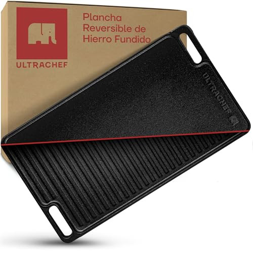 Ultrachef Cast Iron Reversible Griddle Rectangular Two Burner B0BPNB8Z87 - Black New
