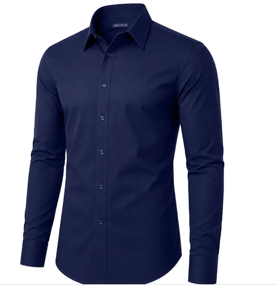 JAMES TAILORMEN' SLIM FIT LONG SLEEVE STRETCH DRESS SHIRT - SIZE: MEN 2XL - NAVY New