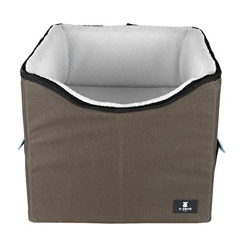 X-ZONE PET Dog Booster Car Seat Pet Bed Home Pockets Carrying Case - Brown&Blue