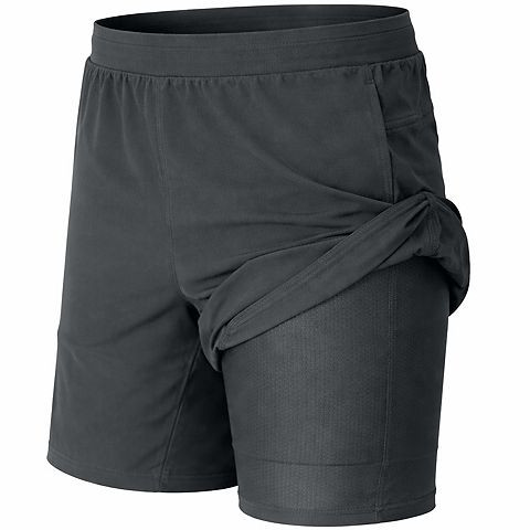 JUMP START MEN'S 2 IN 1 GYM RUNNING SHORTS - SIZE: MEN S - CHARCOAL