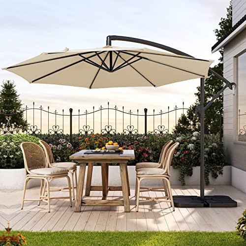 SERWALL 10ft Patio Offset Umbrella Outdoor Umbrellas Crank B08R5743B4 -Beige
