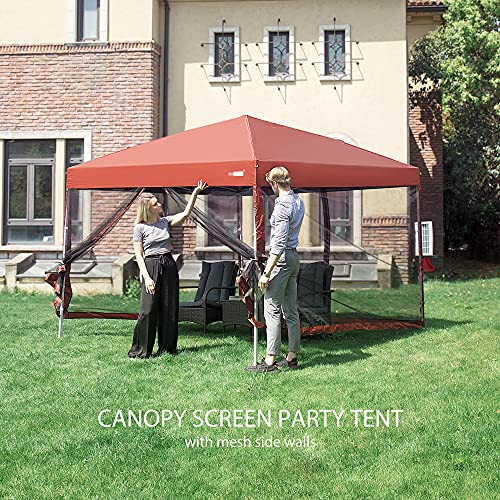 VIVOHOME 8x8ft Easy Pop-Up Canopy Outdoor Screen Tent Mesh Mosquito - Red