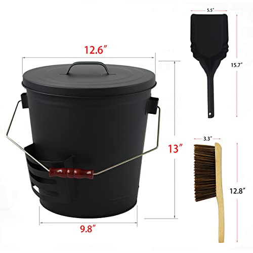 Gcostar Large Metal Ash Bucket with Lid Shovel Hand Broom 5.2 Gallon New