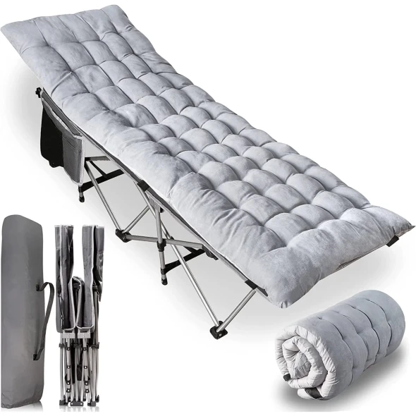 ZONE TECH FOLDING CAMPING COT COT PAD SET FOR OUTDOOR CAMPING TRAV - LIGHT GRAY