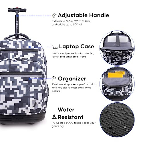 J World Sundance Laptop Rolling Backpack Roller Bookbag with Wheels 20 Inch Camo
