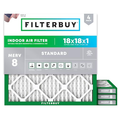 Filterbuy 18x18x1 Air Filter MERV 8 Dust & Allergy Defense (4-Pack) New