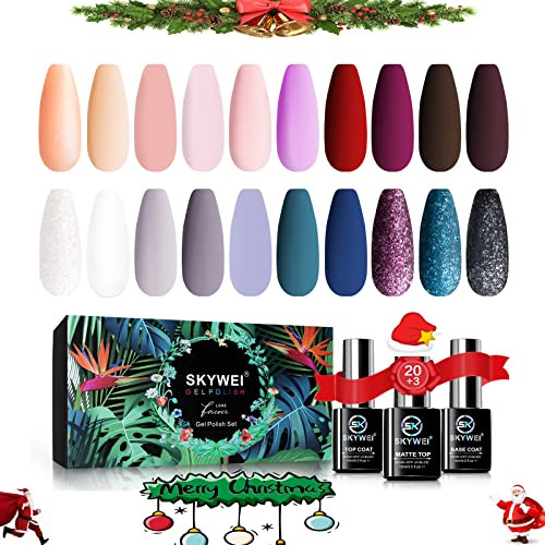 Skywei Gel Nail Polish Glitter White Gray Blue Red Gel Polish Christmas Set New