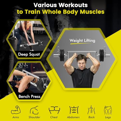 Goplus 34’’ Olympic Triceps Bar 700LBS Weight Barbell w/Knurled Handles - Black New