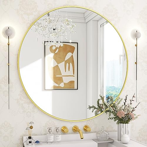 BEAUTYPEAK 30 INCH ROUND MIRROR METAL FRAME CIRCLE MIRROR - GOLD