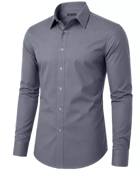 JAMES TAILOR MEN SLIM FIT LONG SLEEVE STRETCH DRESS SHIRT - SIZE: MEN 2XL - GRAY New