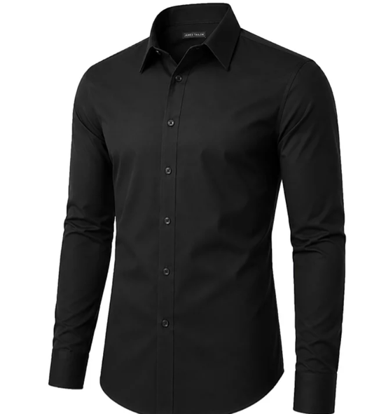 JAMES TAILORMEN' SLIM FIT LONG SLEEVE STRETCH DRESS SHIRT SIZE: MEN 2XL - BLACK New
