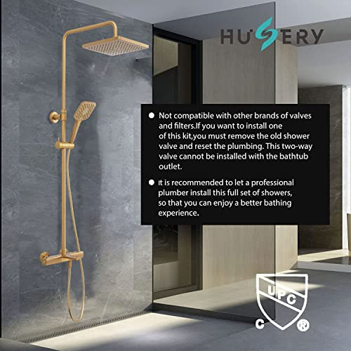 Shower Faucet Set HUSERY Thermostatic Shower System with Tub Spout - Gold New