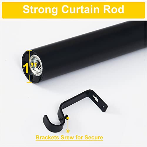 NICETOWN Drapery Curtain Rod Set with Classic Round Finials/Ball Caps - Black New
