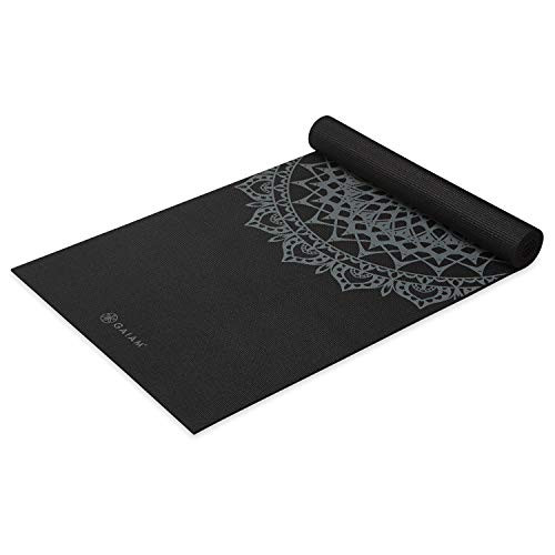 Gaiam Yoga Mat Premium Print, 5mm Non-Slip Mat (Black Marrakesh) New
