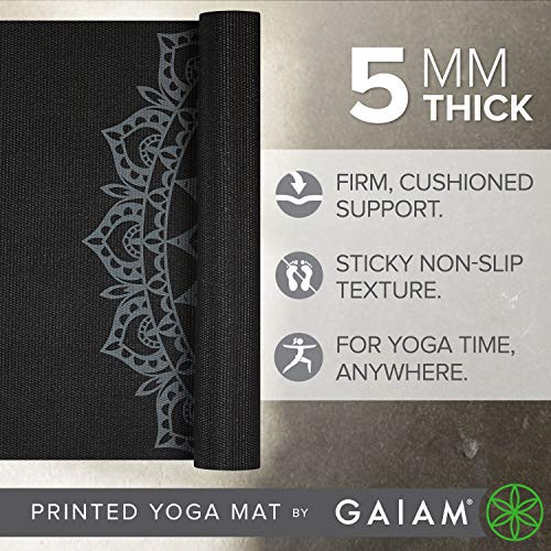 Gaiam Yoga Mat Premium Print, 5mm Non-Slip Mat (Black Marrakesh) New