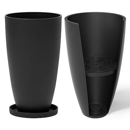 LA Jolie Muse Black Tall Planters Set of 2 20 Inch Tall Outdoor Planters New