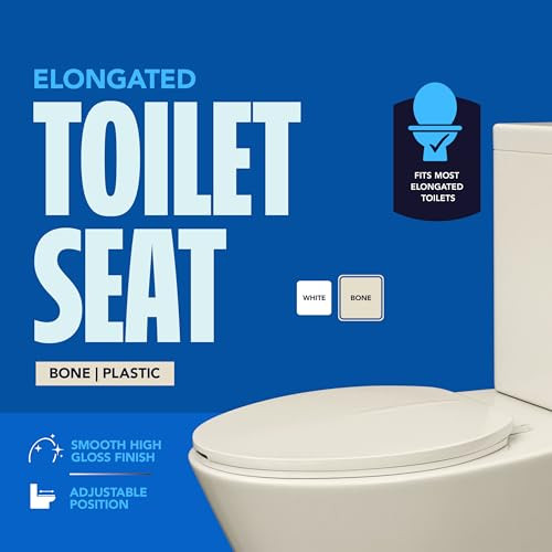 HIGHCRAFT B1TSPE ELONGATED PLASTIC TOILET SEAT WITH ADJUSTABLE HINGE - BONE