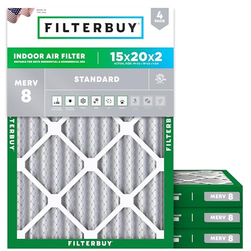 Filterbuy 15x20x2 Air Filter MERV 8 Dust & Allergy Defense (4-Pack) New