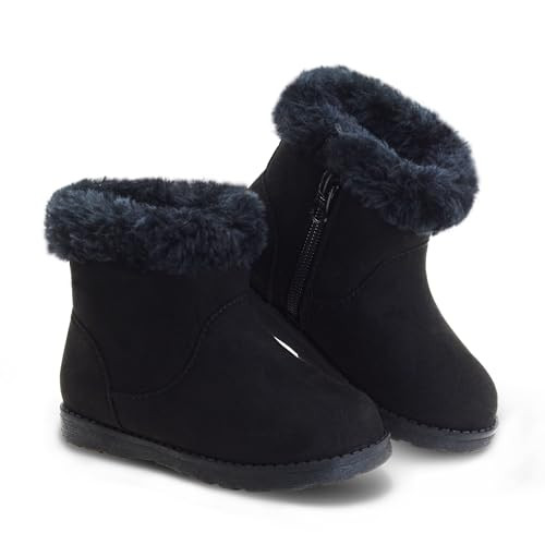 Girls Boots Warm Ankle Winter Boots Kids Soft Plush Lining Fur Collar - Black New