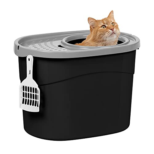 Iris Ohyama Cat Litter Box with Scoop, Up to 7kg, Black/Gray New