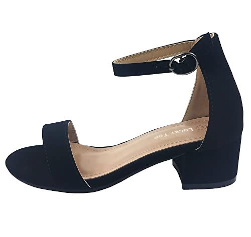 B09Q4LYXK8 Lucky Top Girls Dress Sandal Low Heel Ankle Strap, Black, Size 1 New