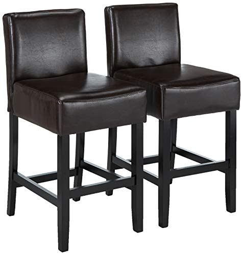 Best Selling Lopez Leather Counter Stool, Brown, Set of 2
